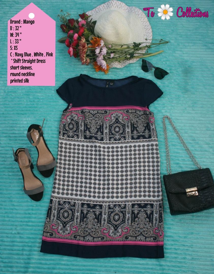 Mango Shift Dress | Formal Dress (Category: Dresses) located in Naga. Submitted by tefite (Listing ID 1233972207, Image 1). Description: BRAND: Mango Price: 200 | Size: Extra Small EUC | Dark Blue Shift Dress | Short sleeve & round neckline. Printed made of silk. NOTE ‼️ 🌷Payment first, wait for my confirmation & invoice. 🌷First to comment "mine" basis all items are also posted in some online shop apps. 3 days reservation only. 🌷Always manage 