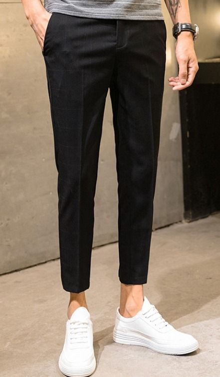 Men Plaid Ankle length Pants Black