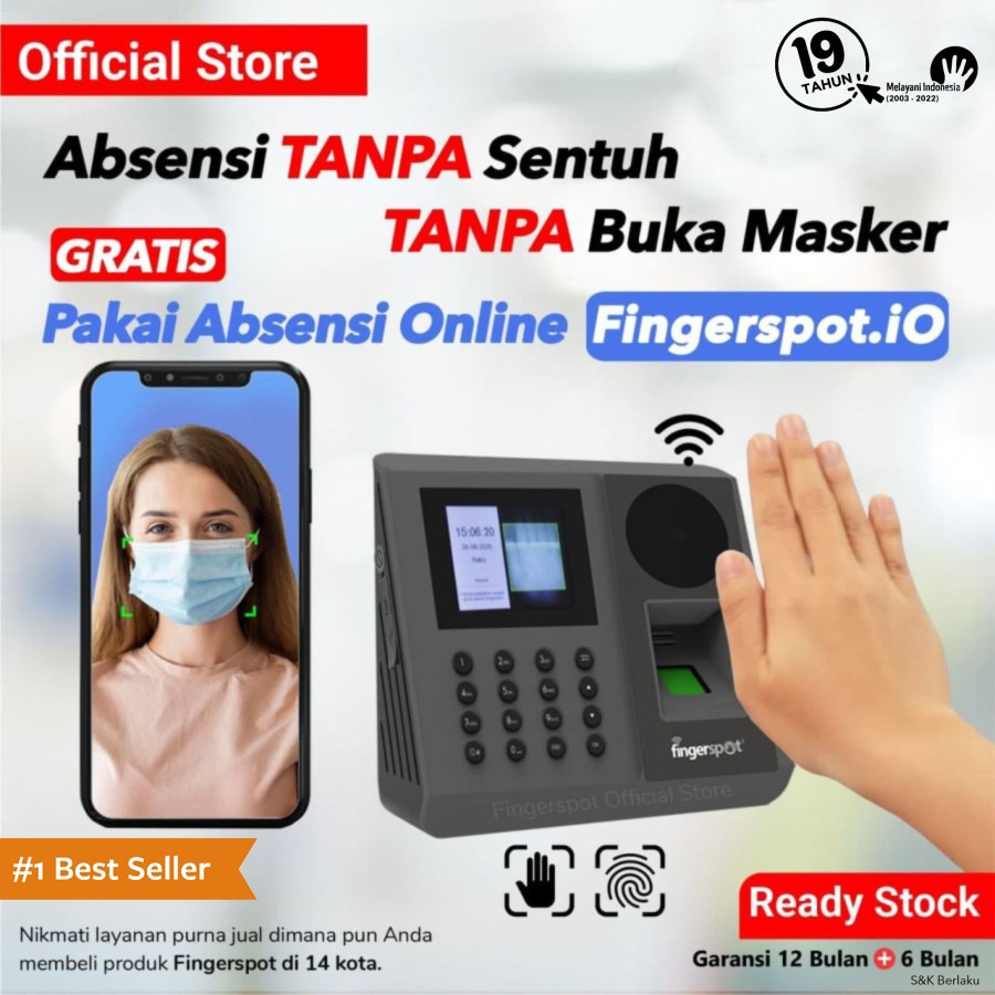 Mesin Absensi Sidik Jari Fingerprint Telapak Tangan Wifi Fingerspot Revo Wdv 204bnc Support 3106