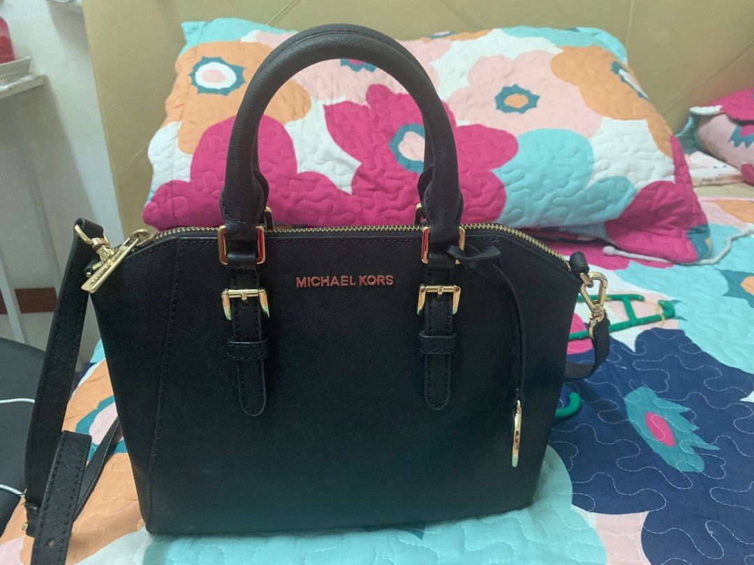 Michael Kors Ciara Medium Messenger Gold Black Luxury Bags