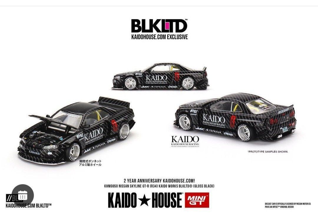 MINIGT x KAIDO HOUSE Nissan Skyline GT-R R34 GLOSS BLACK BLKLTD