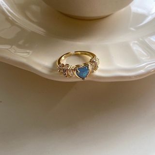【My.SO】14K 透明感愛心可調式戒指（藍）
