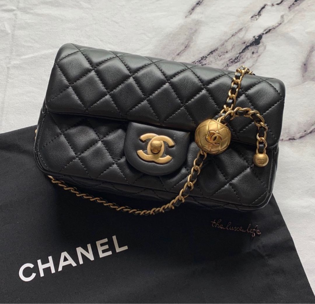 Authentic Chanel Pearl Crush Mini Rectangle Flap with Adjustable Gold Ball  Chain, Luxury, Bags & Wallets on Carousell