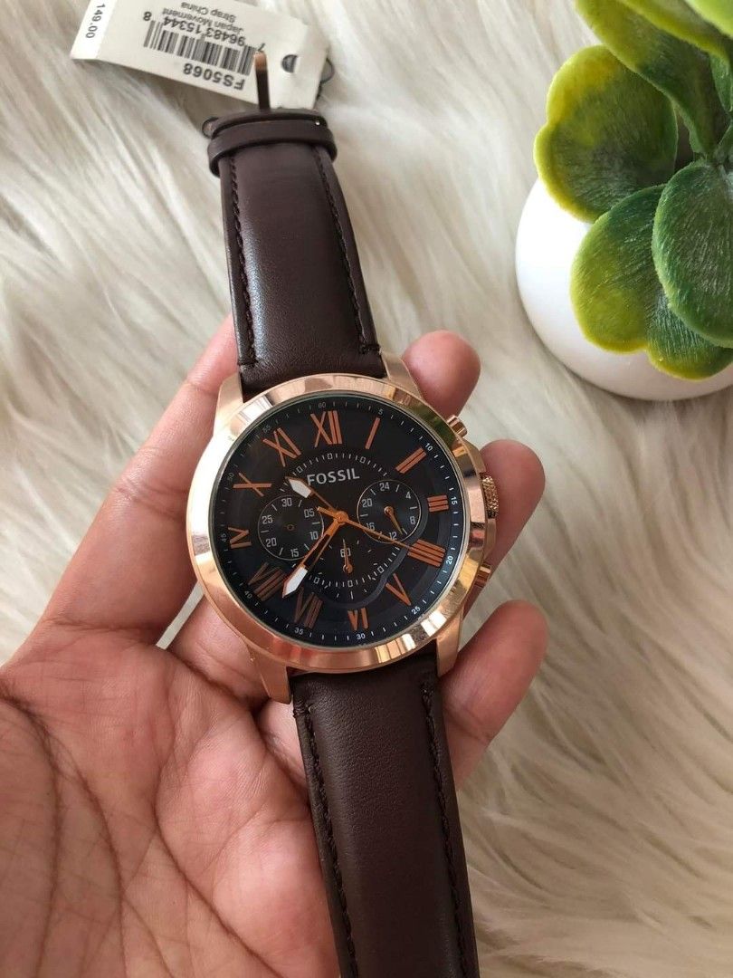 Original Fossil Grant Rosegold Dark Brown Strap FS5068 Men s