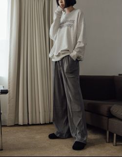 【PAZZO】華夫格休閒寬褲