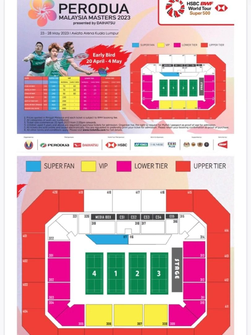 Perodua Malaysia Masters Semi Finals 2023 x2 VIP ticket, Tickets