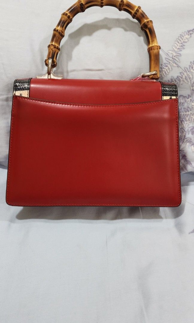 Red bamboo handle bag