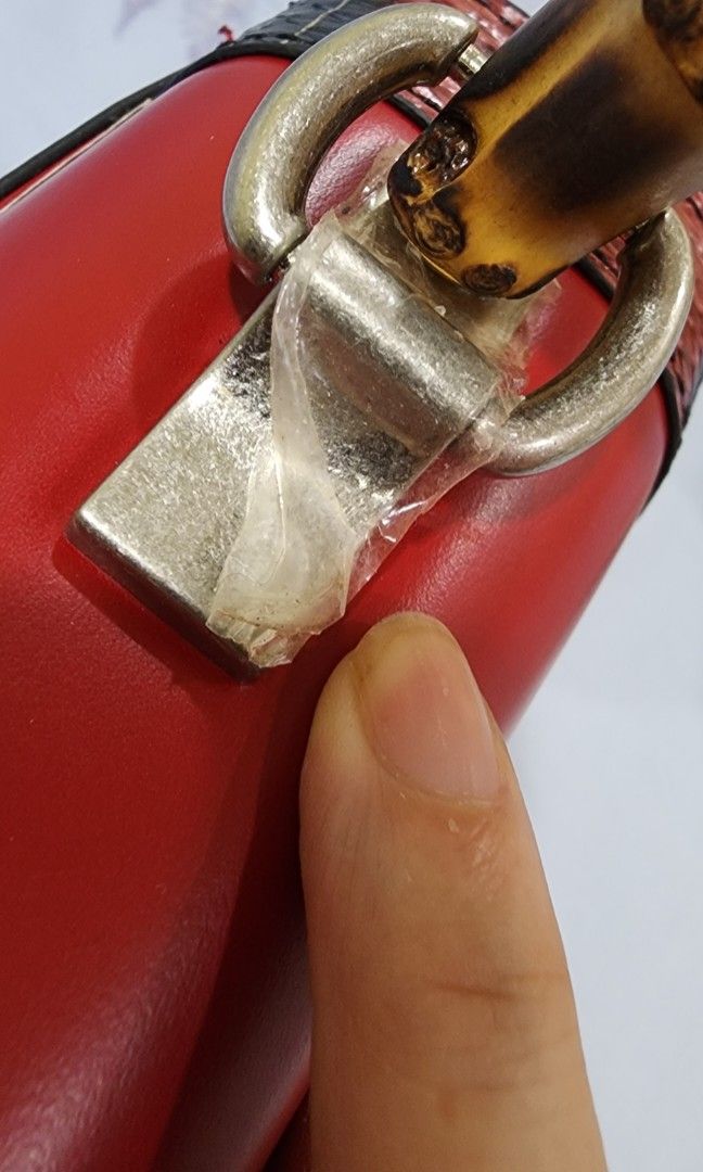 Red bamboo handle bag