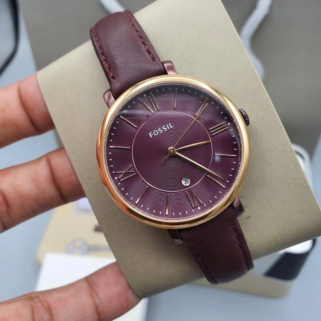 RESTOCK ORIGINAL FOSSIL JACQUELINE WINE DIAL WINE LEATHER