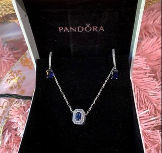🇺🇸SALE PANDORA AUTH RECTAGULAR NECKLACE AND HOOP EARRINGS SET