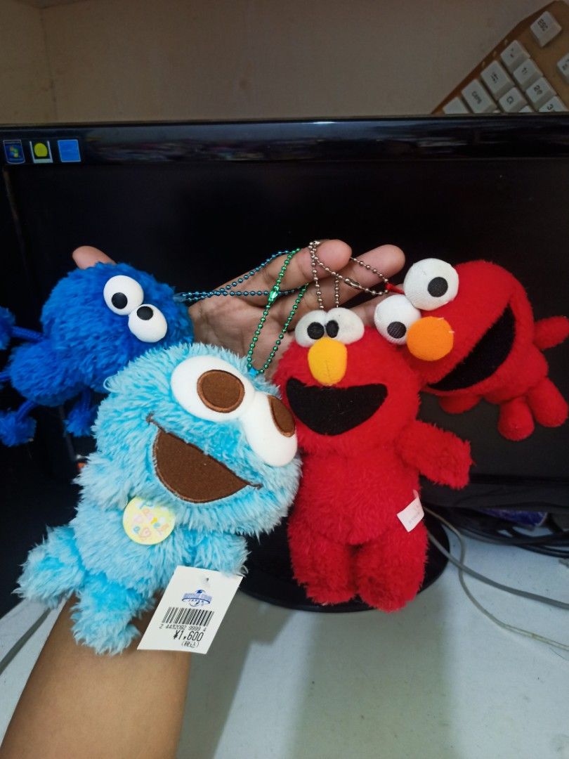 Set Elmo and cookie monster sesame street charm plush keychain on Carousell