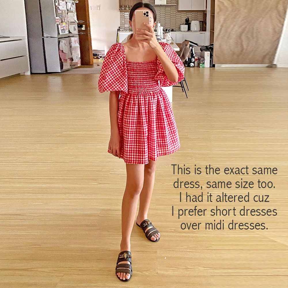 STYLESTAPLE Red Nestle Gingham Checkered Print Smocked Puffed Sleeve Midi Dress XS Small Women s Fashion Dresses Sets Dresses on Carousell