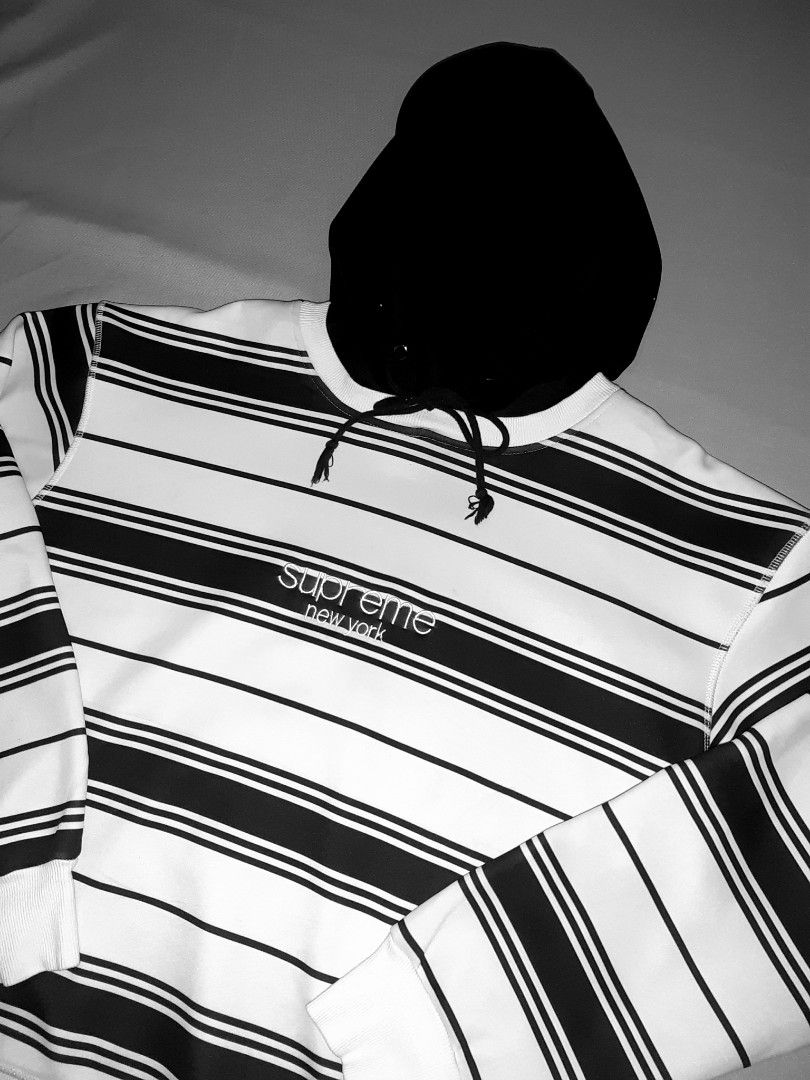 Supreme striped hooded crewneck online
