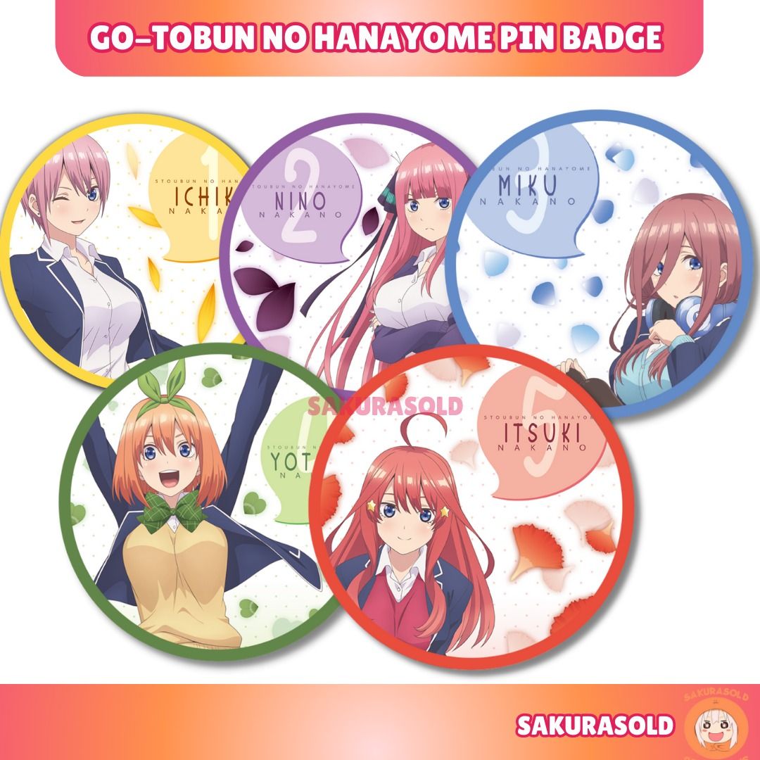 The Quintessential Quintuplets Pin Badge Quintessential Quintuplets Pin  Button 58mm Anime Pin Button 五等分的花嫁新娘, Hobbies & Toys, Collectibles &  Memorabilia, J-pop on Carousell