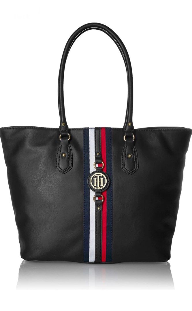 Tommy Hilfiger TH Jaden Zip Top Large Travel Black Laptop Tote Bag