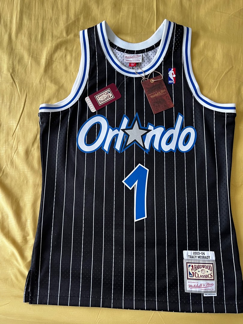 Mitchell Ness Tracy McGrady 1 orlando magic men's black pinstripe swingman  jersey retro edition basketball shirt