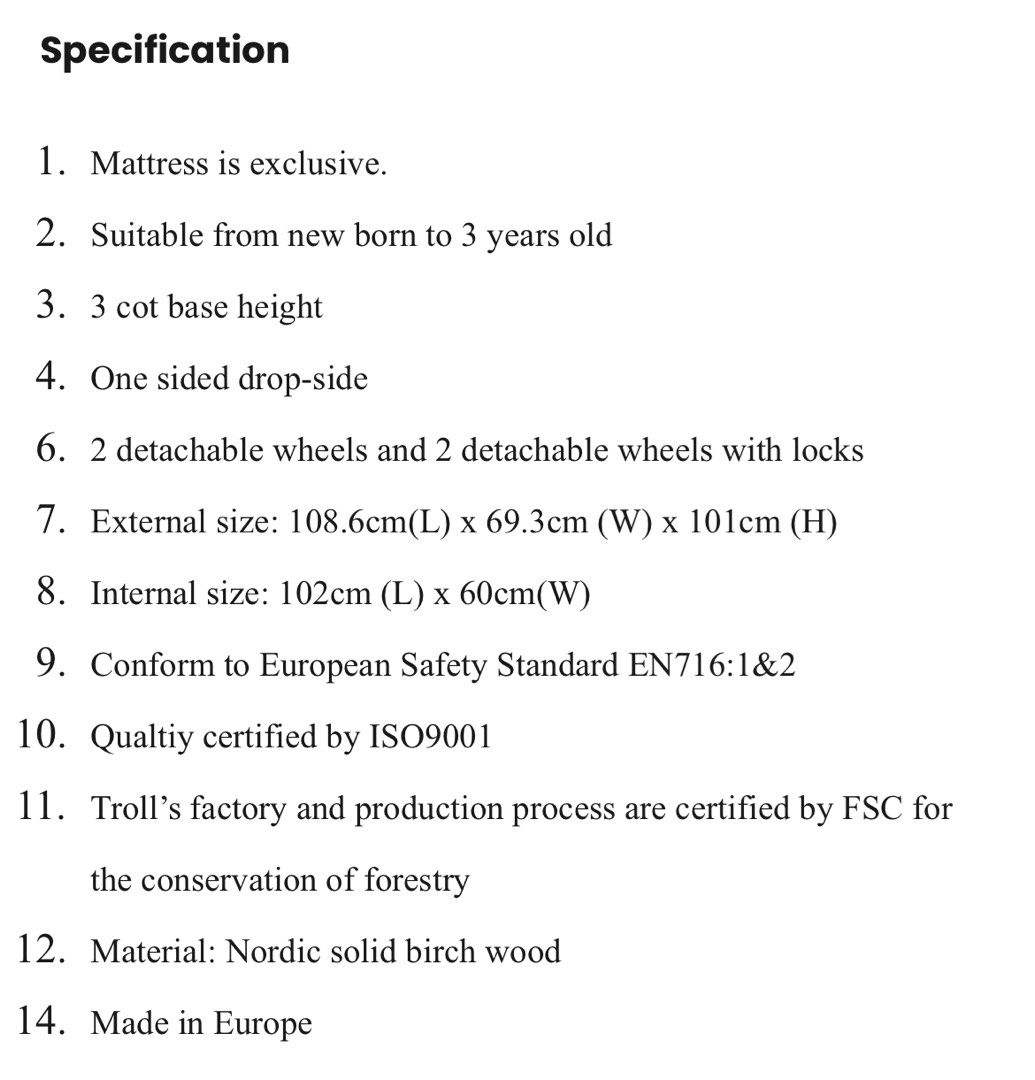 Troll nicole mini baby cot, Babies & Kids, Baby Nursery & Kids Furniture, Cots & Cribs on Carousell