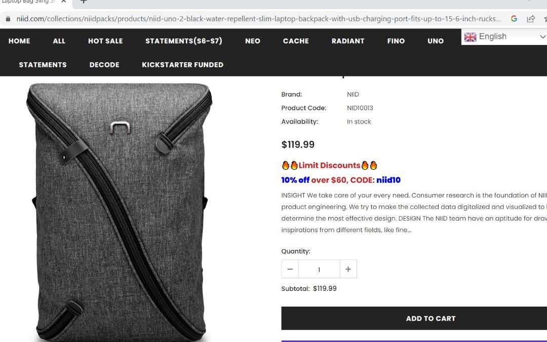 UNO II Backpack Black Computers Tech Parts Accessories