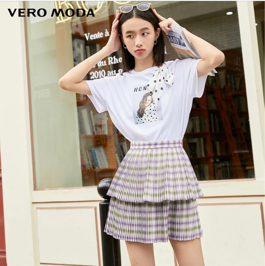 VERO MODA plaid pleated skirt LARGE 27 waistline Women s