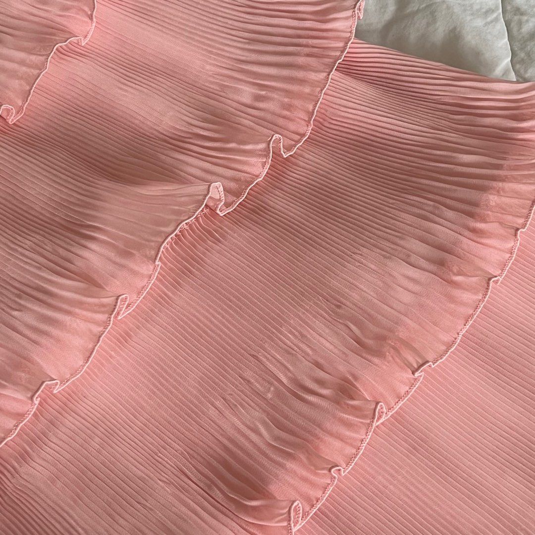 Vintage Baby Light Pink Ruffle Pleated Jeweled Midi Dress on Carousell