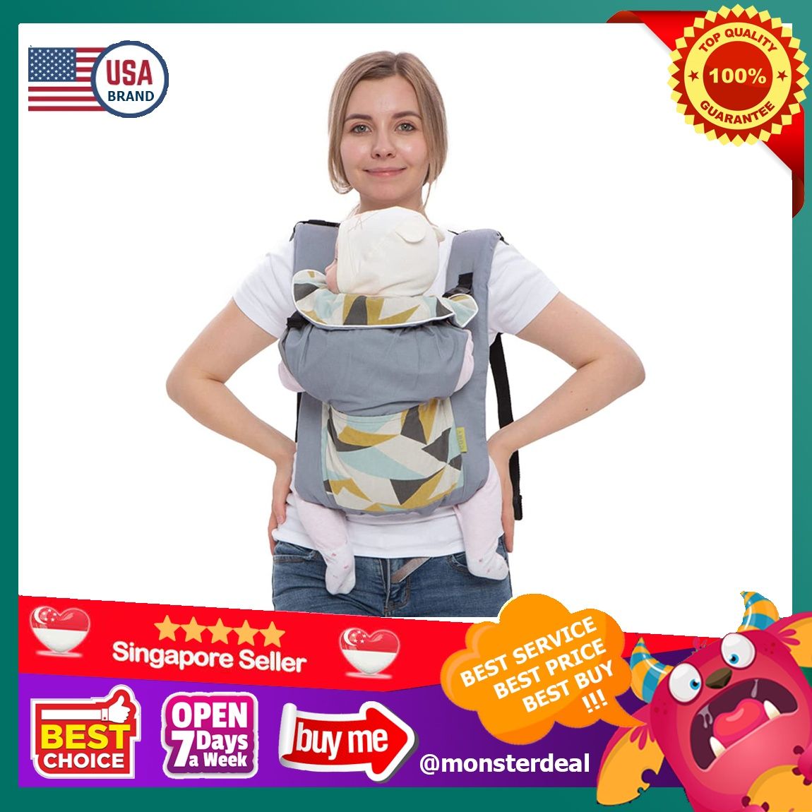 vrbabies Baby Carrier Ergonomic Baby Sling for Newborn Breastfeeding to Toddler Front Back Baby Chest Carrier for Men Women 360 Comfy Fit Infant