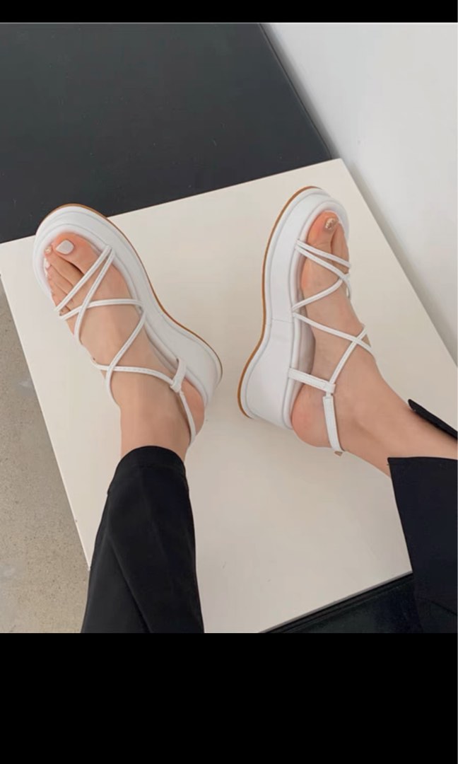 White platform discount sandals lace up