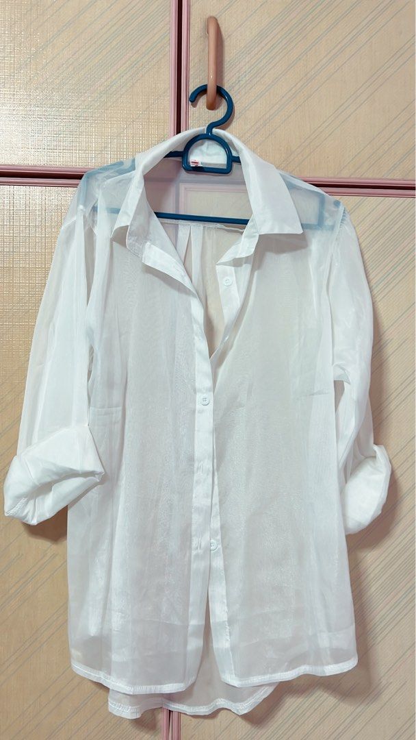 White transparent Cardigan outwear shirt