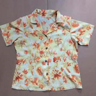 Yellow Floral Polo Button down (with shoulder padding)