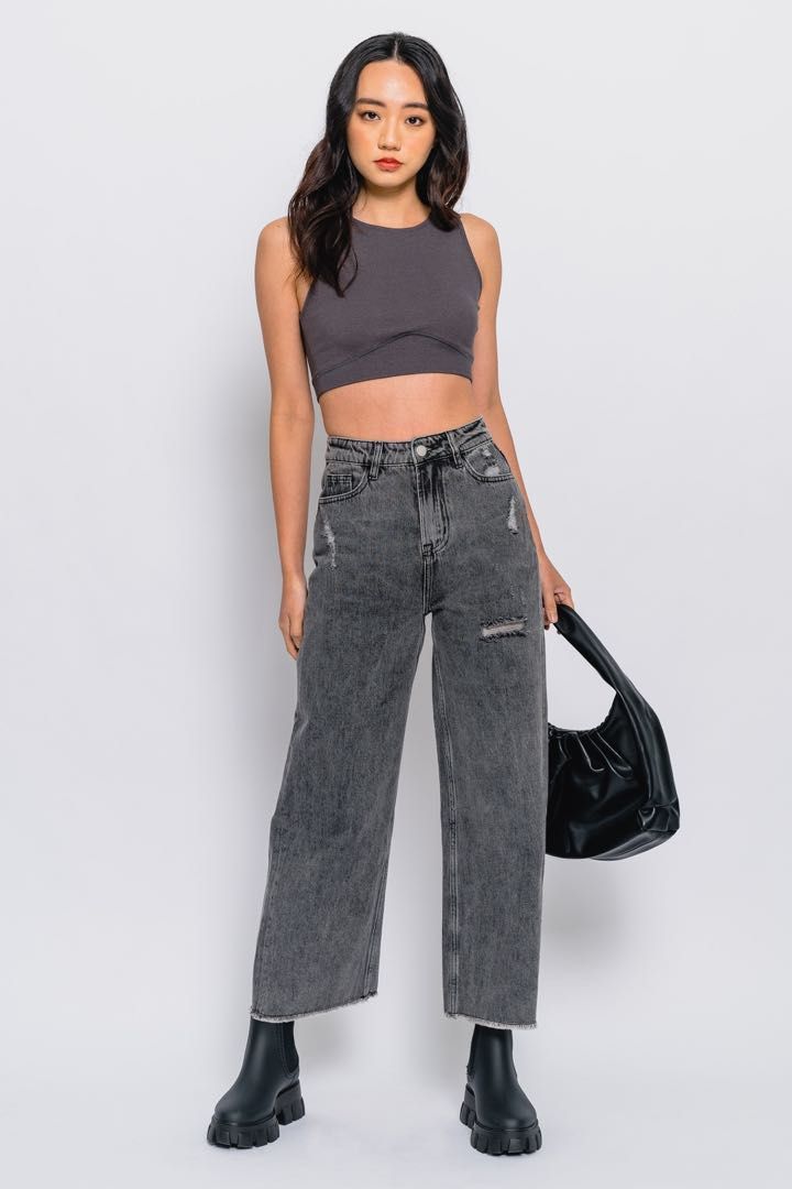 Raw hem straight jeans sale