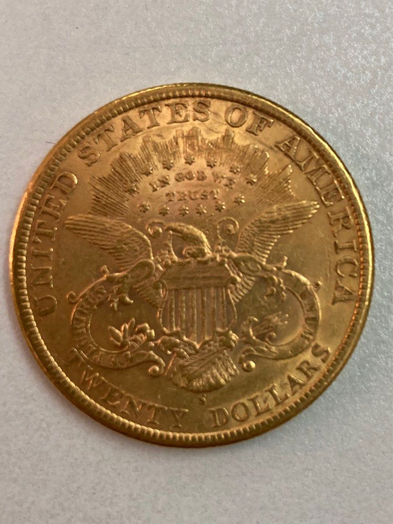 1898年美國自由女神雙鷹20元金幣！成色90%黃金！含1盎司黃金！重量8錢9分重（俗稱八九大金）！直徑34mm!這個是S特別版（意思是舊金山或三藩市鑄幣局鑄造）！通常金幣什麼都沒有，而這枚金幣多了「S」實屬少有！保存良好！品相一流！「高分貨色」,  興趣及遊戲, 收藏品及 ...