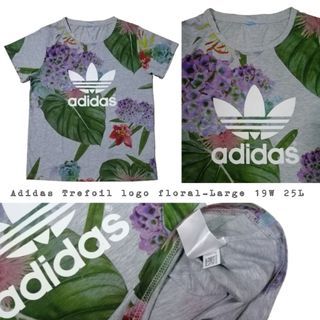 Adidas trefoil logo floral gray shirt