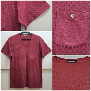 Baleno Men's V-Neck Shirt with Pocket (Red/Maroon)