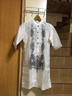 Barong Dress with Black Embroidery