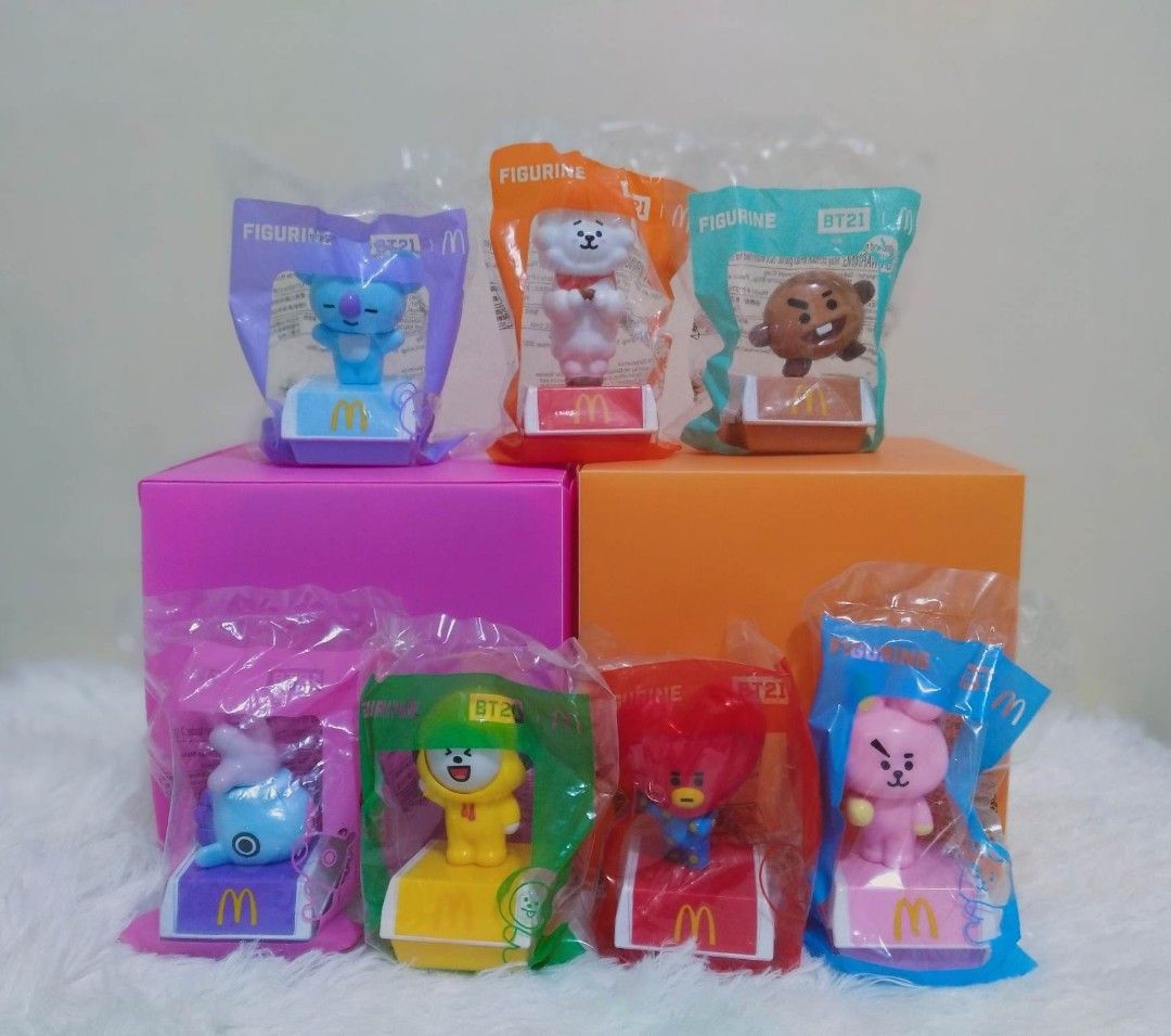 BTS / BT21 Mcdo Complete Set (Category: K-Wave Merchandise) located in Naga. Submitted by hampiggy (Listing ID 1234087125, Image 2). Description: Complete 7 BT21 McDonald's Limited Edition Toys per piece @ Php 200.00 each #kpop #bts.