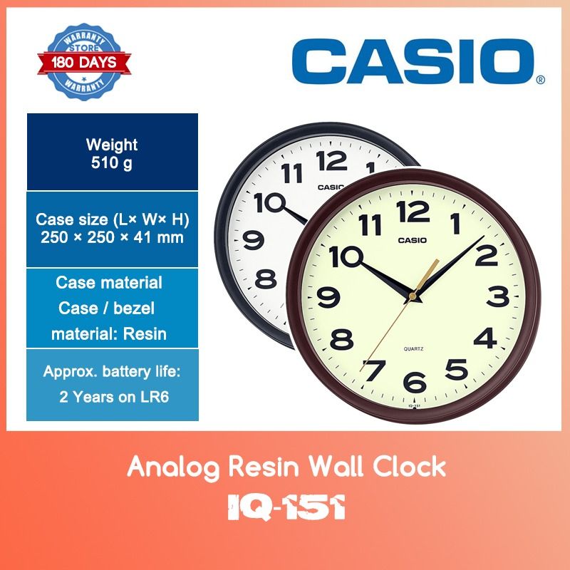 Casio Analog IQ 151 Black Brown Resin Wall Clock WITH 6 MONTHS SHOP WARRANTY