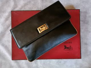CELINE vintage 馬車釦黑色手拿包(已加裝釦耳)