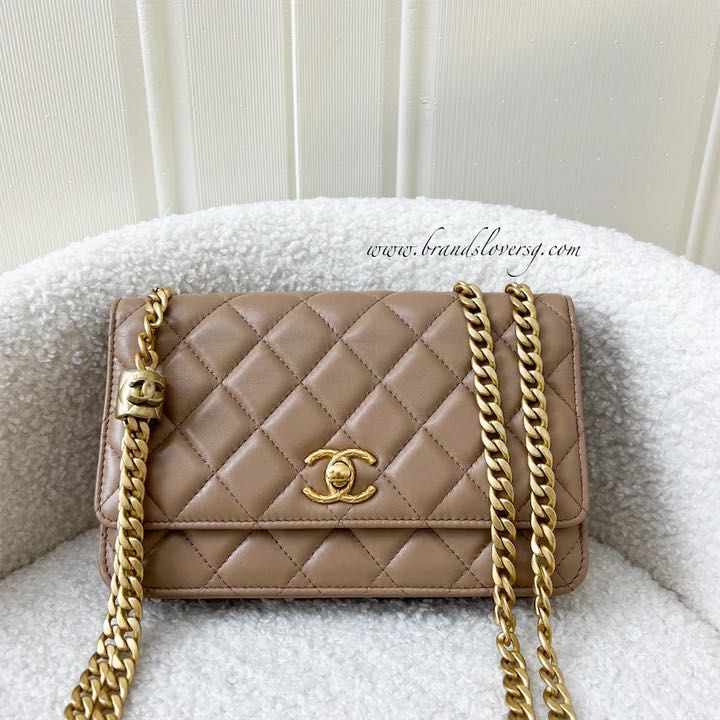 Chanel Quilted Wallet on Chain WOC Adjustable Chain Black Lambskin
