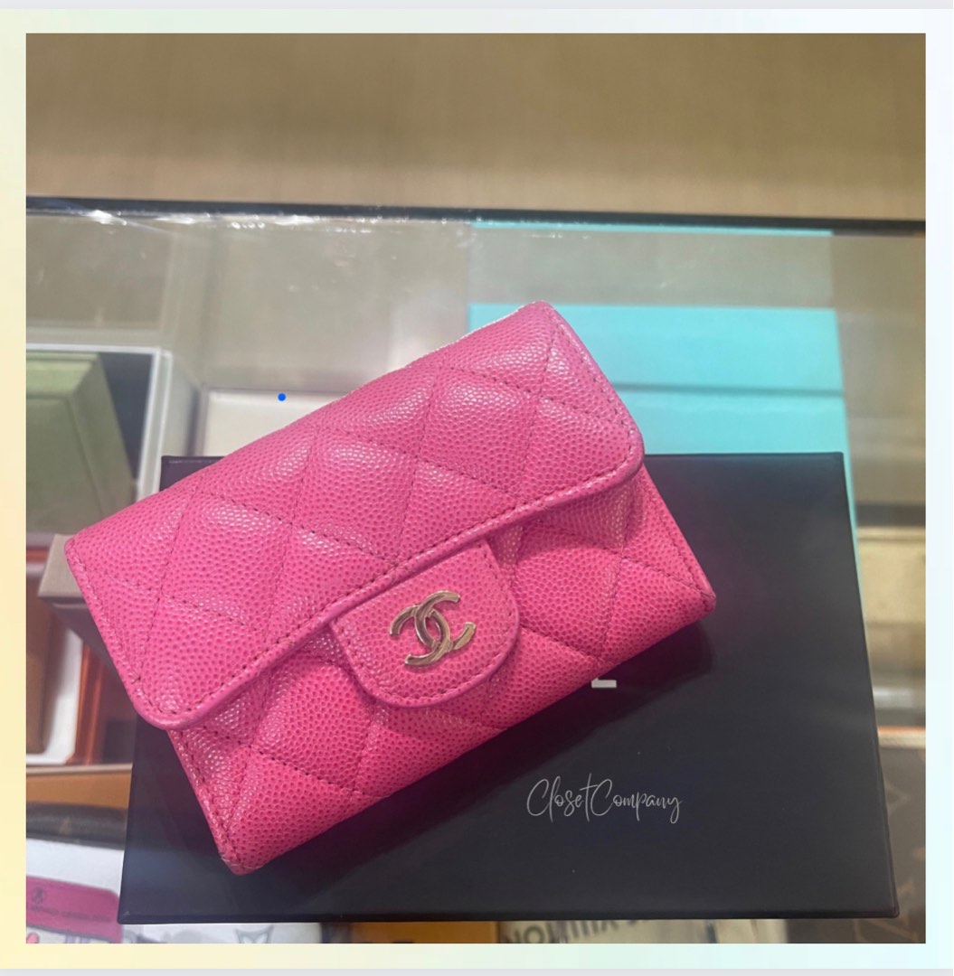 Chanel Classic Cardholder Pink Caviar and Light Gold Hardware Series 29