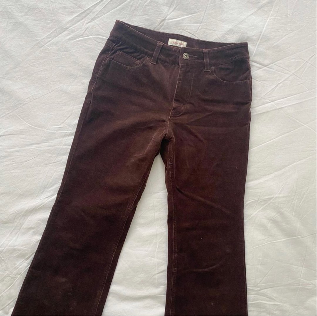 corduroy bootleg wide flare pants jeans brown cutbray on Carousell