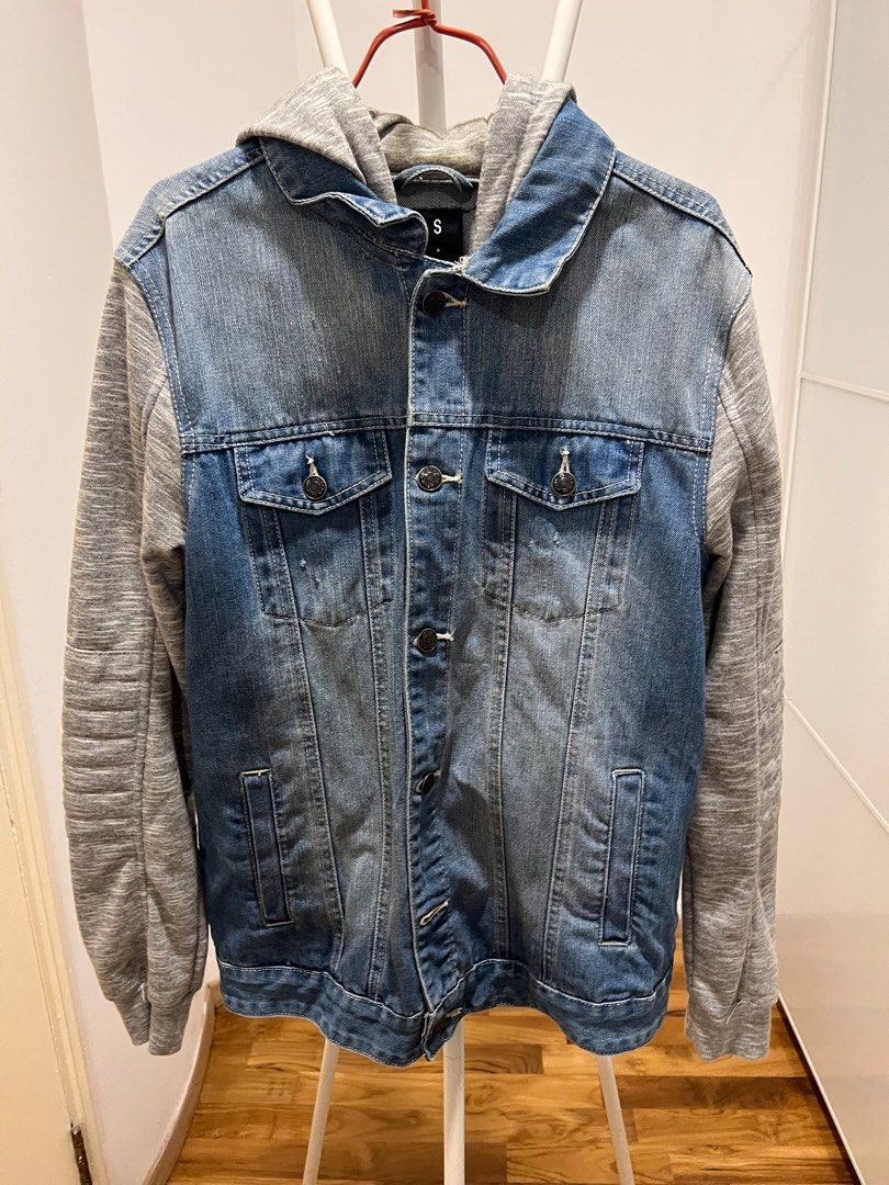 Half denim half hoodie jacket new arrivals
