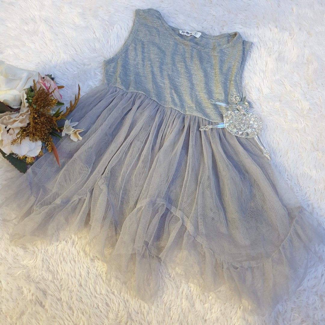 Dress anak cewe tutu grey abu simple asimetris import, Bayi Anak