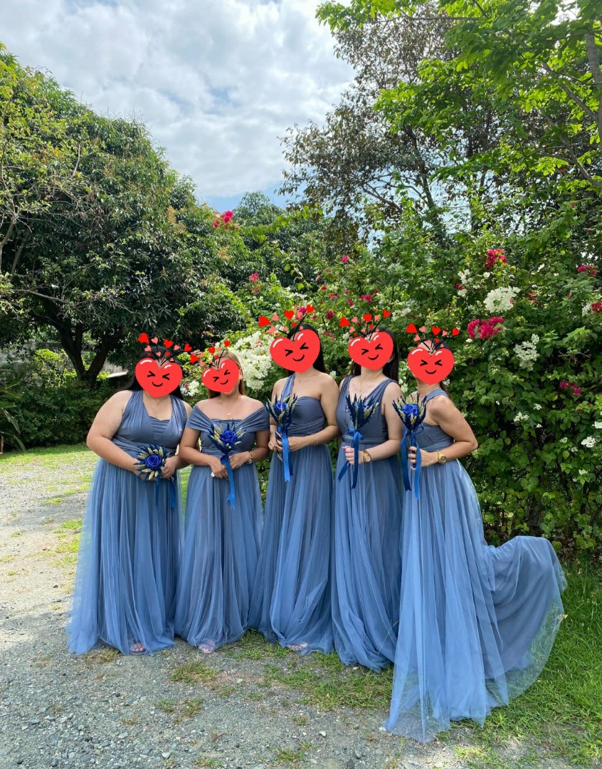 Dusty Blue Chiffon Long Sleeve A-line Bridesmaid Dresses , AB4057