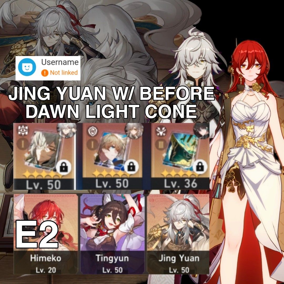 e2 himeko + jing yuan with his signature light cone before dawn and