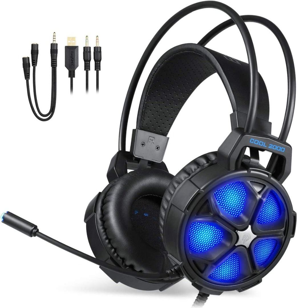 EasySMX Gaming Headset COOL 2000 Over Ear Stereo Gaming Headphone with Mic and Volume Control for PS4 MAC Nintendo Switch PC Dynamic LED Lighting Black Blue 2019 Edition Audio Headphones Headsets on C...