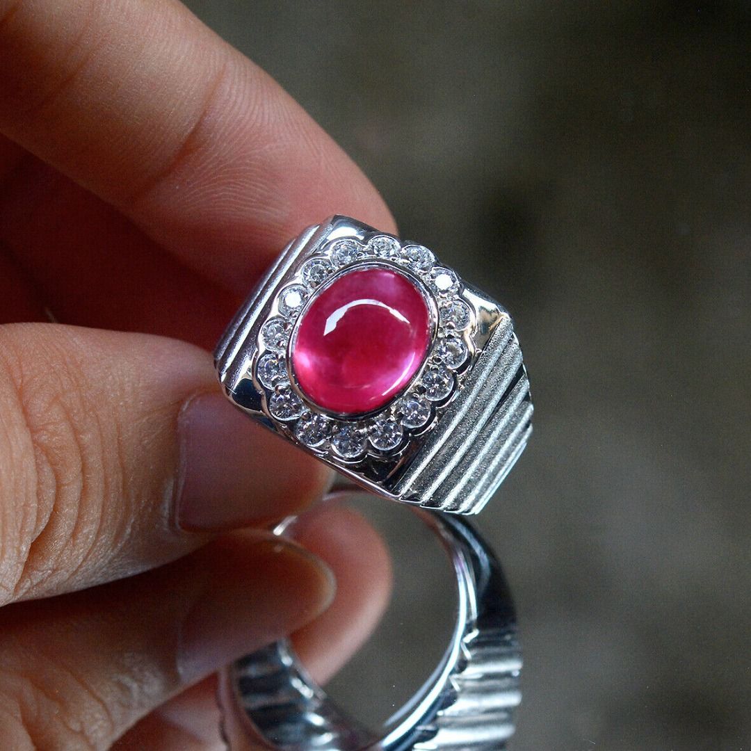 EB2C Men s Classic Plus Certified Natural Ruby Cabochon Ring 925 w CZ Diamonds US10 Women s Fashion Jewelry Organisers Rings on Carousell