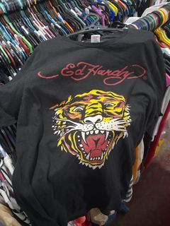 Ed Hardy Long Sleeved Black Tiger Rhinestone Shirt