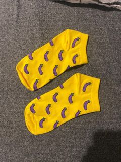 Eggplant print yellow socks