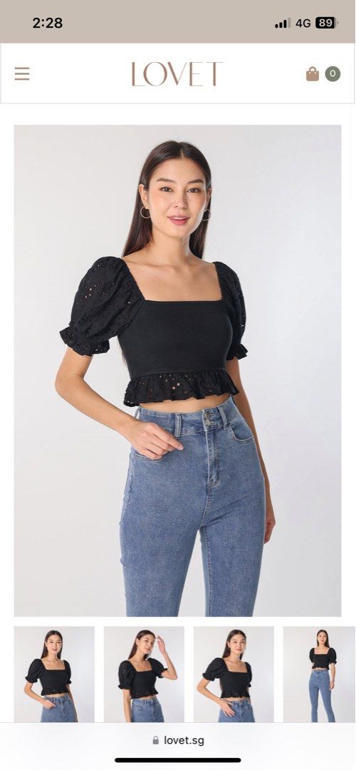 ENYA CONTRAST KNIT EYELET TOP (BLACK)