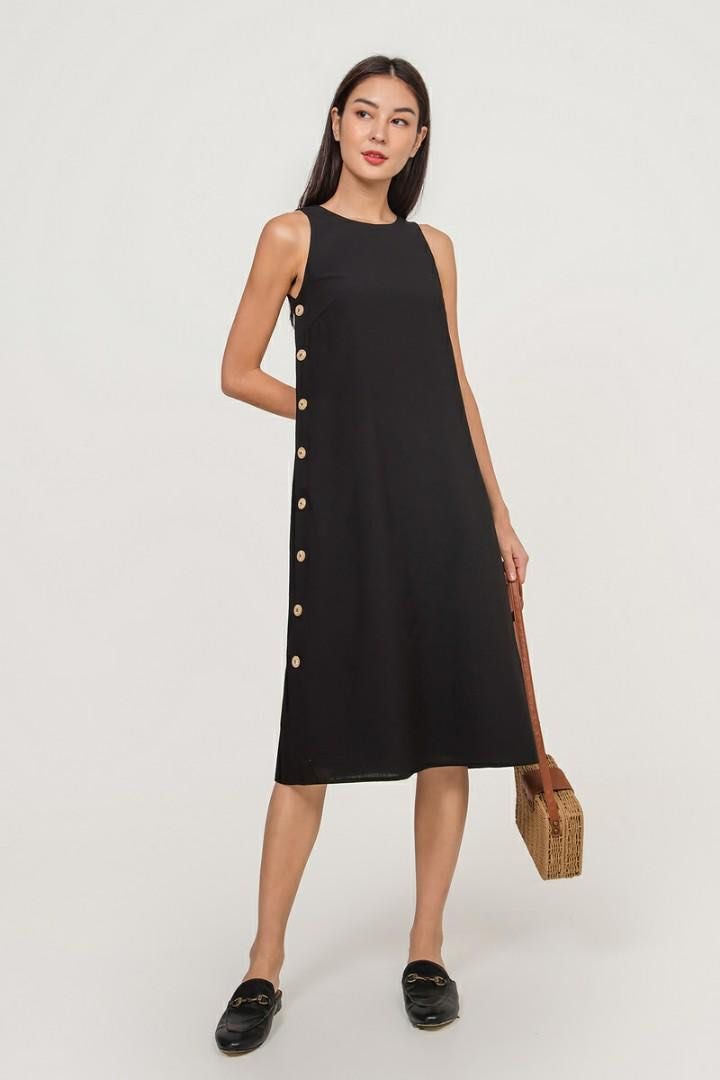 FAYTH Anette Side Button Down Dress black Women s Fashion