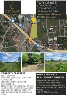 FOR LEASE: COMMERCIAL/INDUSTRIAL LOT WITH WAREHOUSE, ALONG IPONAN, CAGAYAN DE ORO